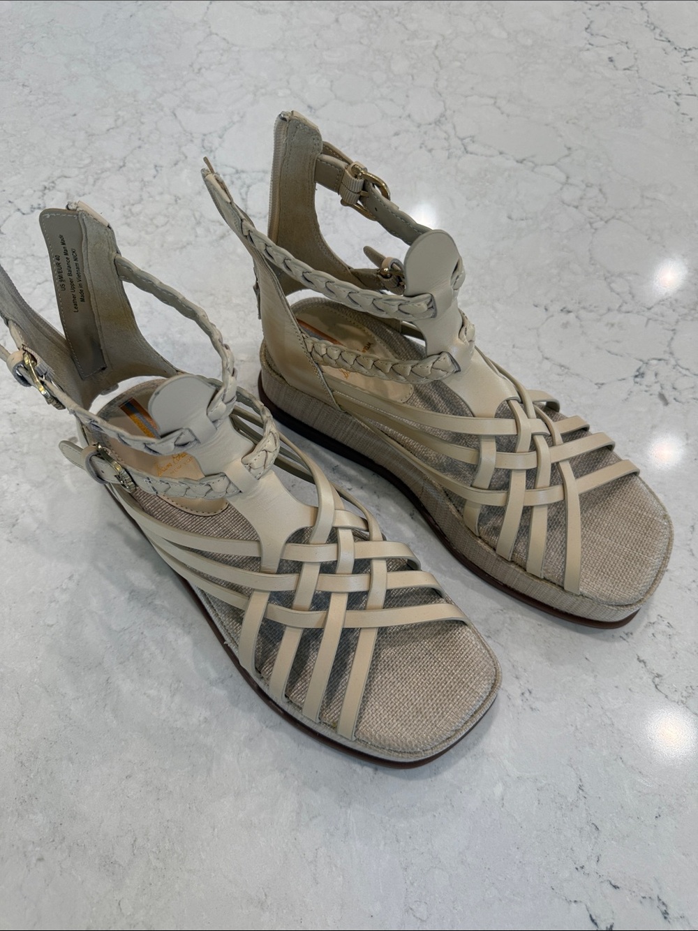Sam Edelman Cream Braided Strappy Wedge gladiator Sandals - NWOB